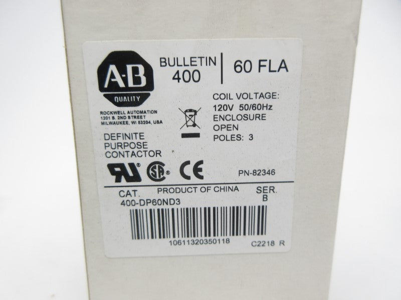 ALLEN BRADLEY 400-DP60ND3 SER. B 120V (WH) NSMP