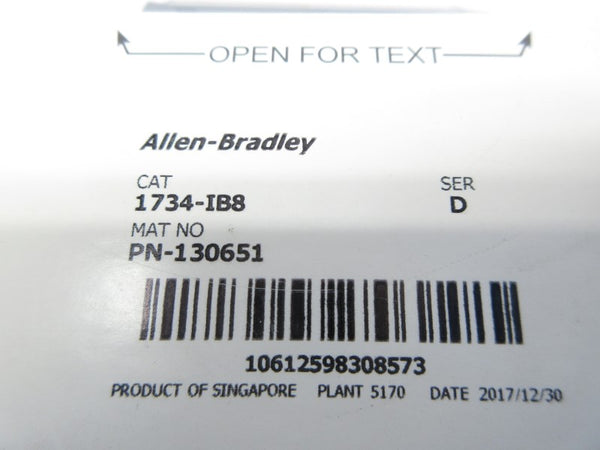 ALLEN BRADLEY 1734-IB8 SER. D F/W 3.022 24VDC NSMP