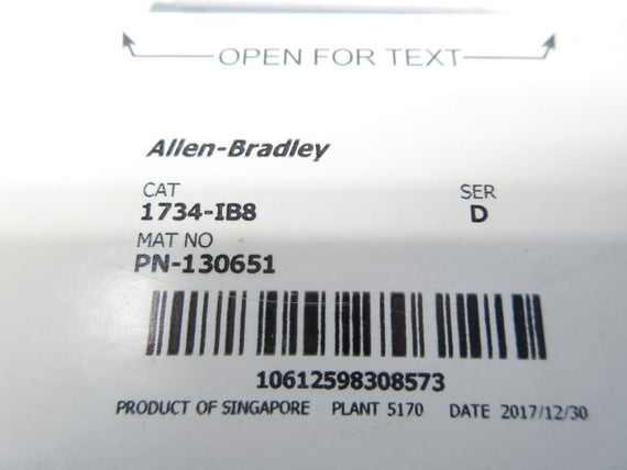 ALLEN BRADLEY 1734-IB8 SER. D F/W 3.022 24VDC NSMP