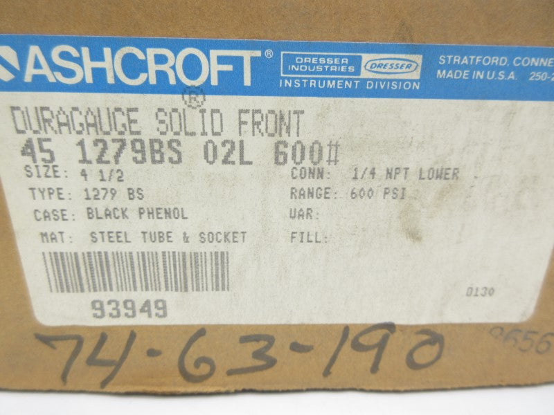ASHCROFT 451279BS02L600# 600PSI 4-1/2" NSMP