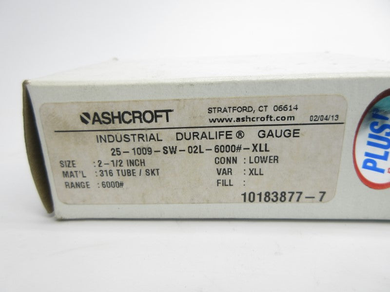 ASHCROFT 25-1009-SW-02L-6000#-XLL 6000PSI 2-1/2" NSMP