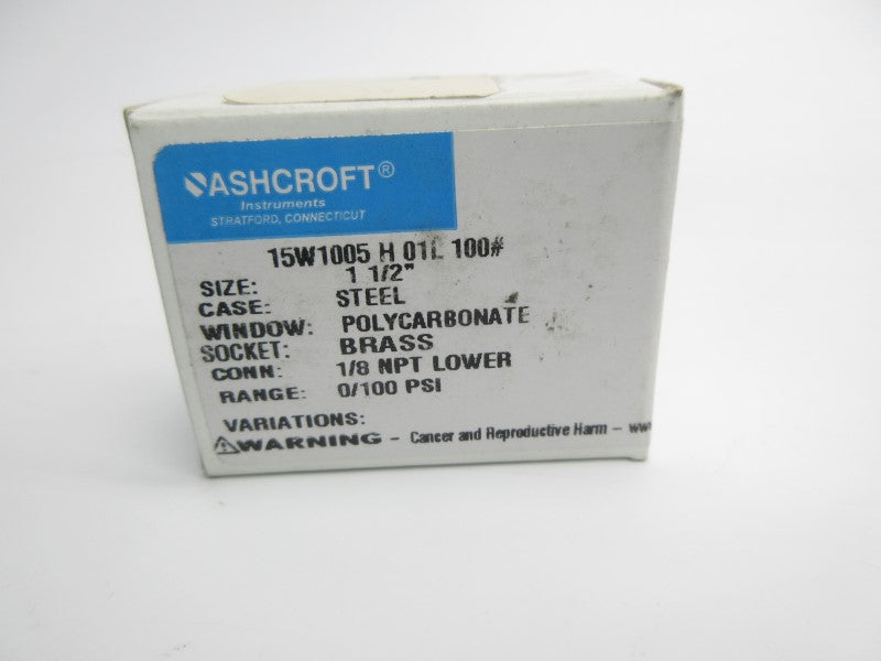 ASHCROFT 15W1005H01L100# 0-100PSI 1-1/2" NSMP