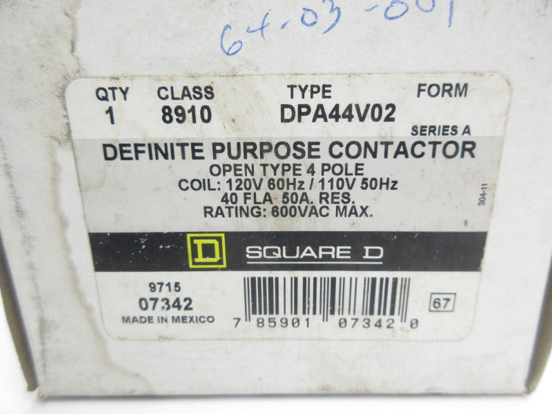 SQUARE D 8910DPA44V02 SER. A 110/120V 50A NSMP