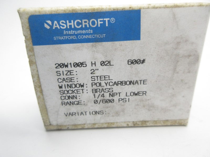 ASHCROFT 20W1005H02L600# 600PSI 2" NSMP