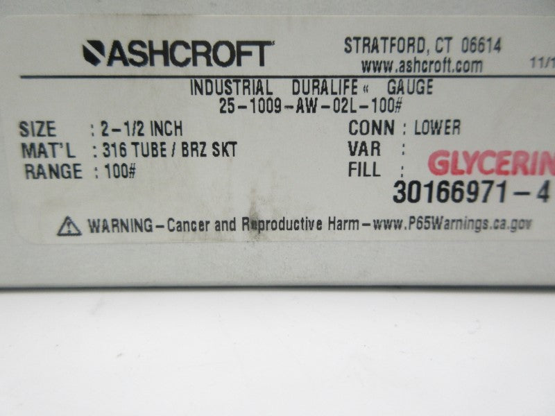 ASHCROFT 25-1009-AW-02L-100# 100PSI 2-1/2" NSMP