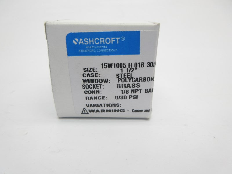 ASHCROFT 15W1005H01B30# 0-30PSI 1-1/2" NSMP