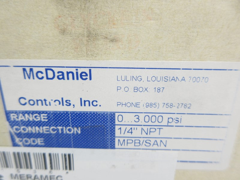 MCDANIEL CONTROLS MPB/SAN 0-3000PSI 1/4" NSMP
