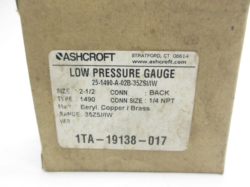ASHCROFT 25-1490-A-02B-35ZSI/IW 0-60INH2O 2-1/2" NSMP