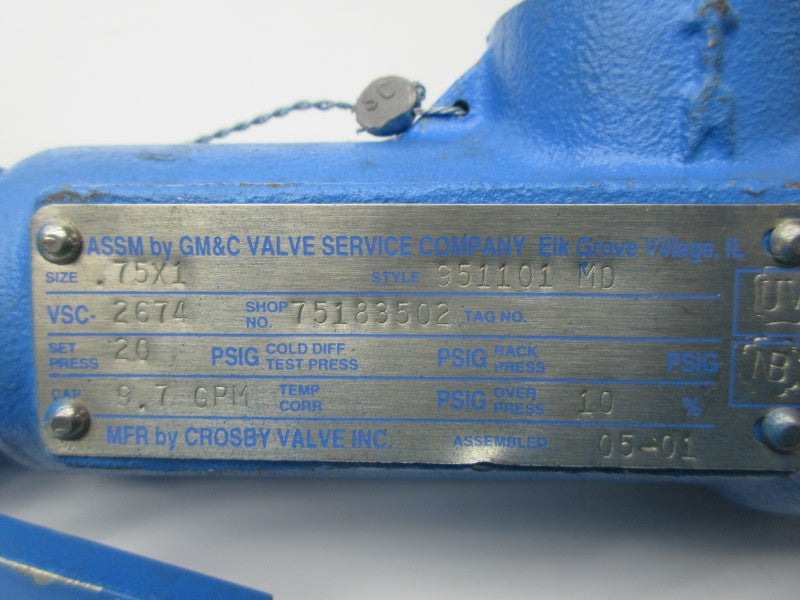 CROSBY VALVE 951101MD 75183502 20PSI NSNP