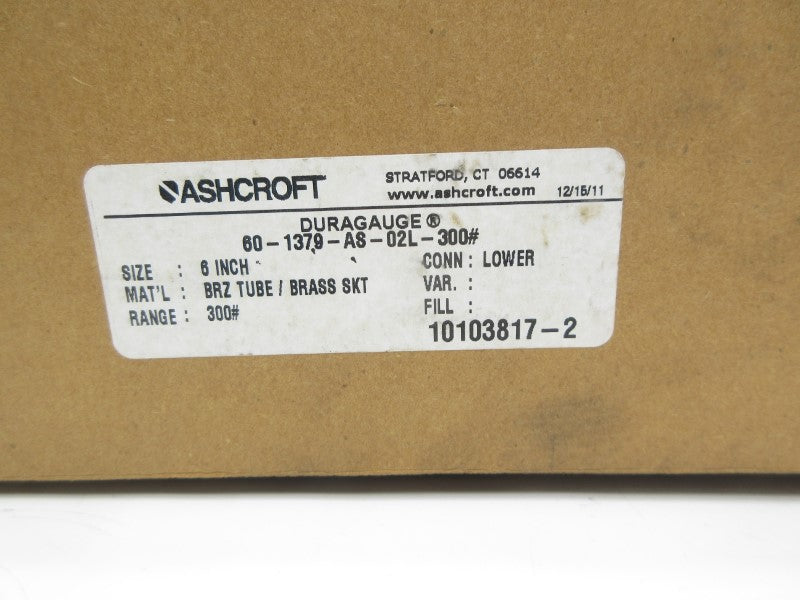 ASHCROFT 60-1379-AS-02L-300# 300PSI 6" NSMP