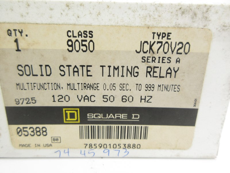SQUARE D 9050JCK70V20 SER. A 120VAC 10A 0.05S-999M NSMP