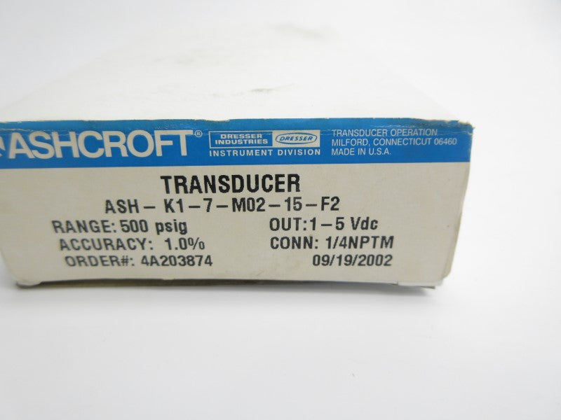 ASHCROFT ASH-K1-7-M02-15-F2 10-36VDC 500PSI 1/4" NSMP