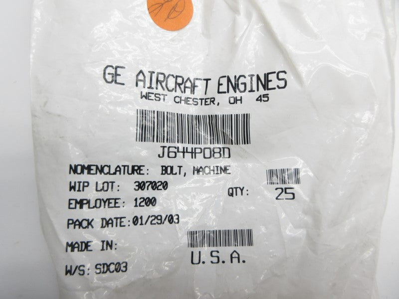 GE AIRCRAFT ENGINES J644P08D (PKG OF 25) NSMP