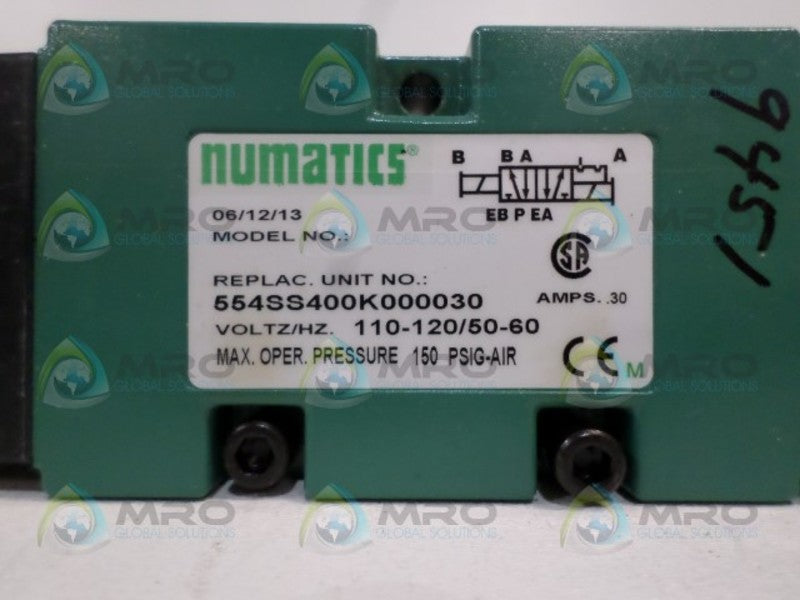 NUMATICS 554SS400K000030 SOLENOID AIR CONTROL VALVE *NEW NO BOX*