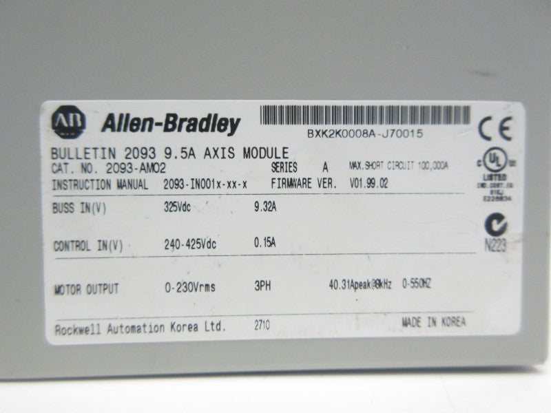 ALLEN BRADLEY 2093-AMO2 SER. A F/W V01.99.02 325VDC 9.32A NSNP