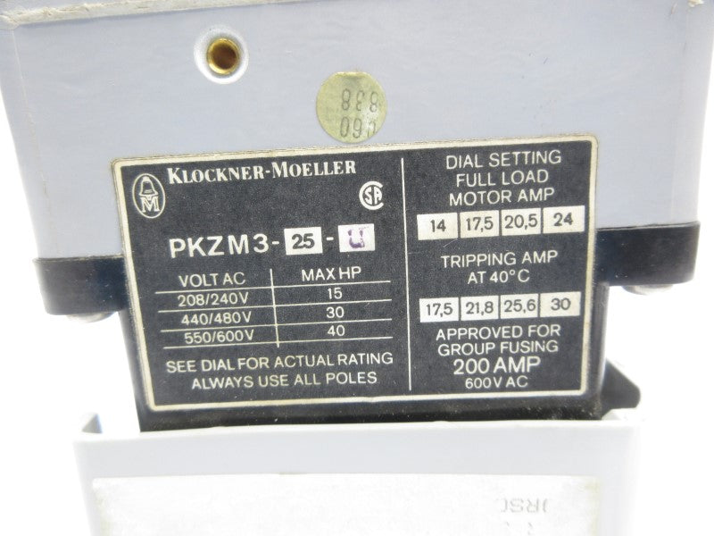 KLOCKNER MOELLER PKZM3-25-U 600VAC 200A NSNP