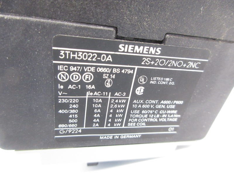 SIEMENS 3TH3022-0A 220/230V 16A NSNP