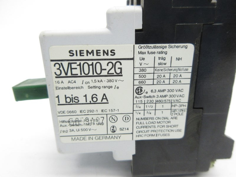 SIEMENS 3VE1010-2G 660V 1.6-1A NSNP