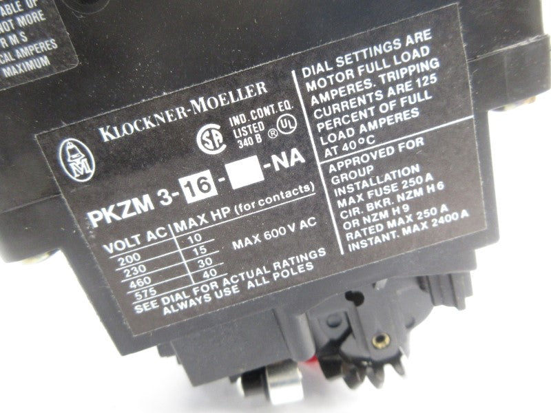 KLOCKNER MOELLER PKZM3-16-NA 600VAC (AS PICTURED) NSNP