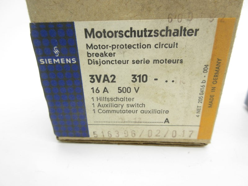 SIEMENS 3VA2-310 500V 16A NSMP