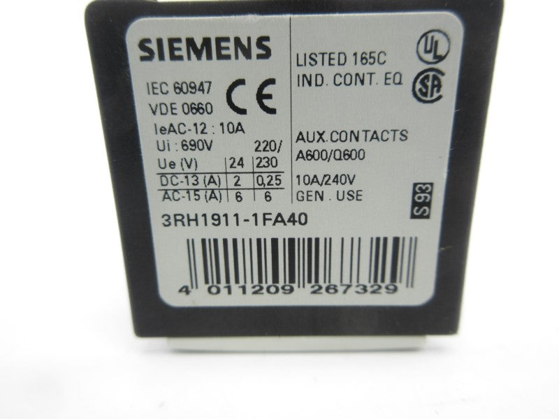 SIEMENS 3RH1911-1FA40 240V 10A NSNP