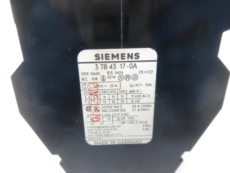 SIEMENS 3TB4317-0A 115V 30A NSNP
