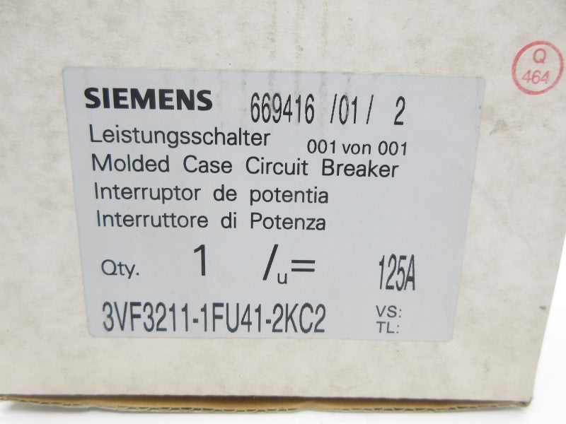 SIEMENS 3VF3211-1FU41-2KC2 690V 125A NSMP