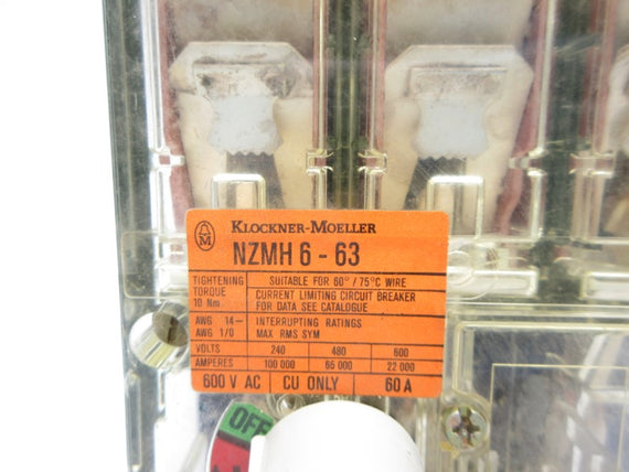 KLOCKNER MOELLER NZMH6-63/ZM6A-25-NA 600VAC 60A NSNP
