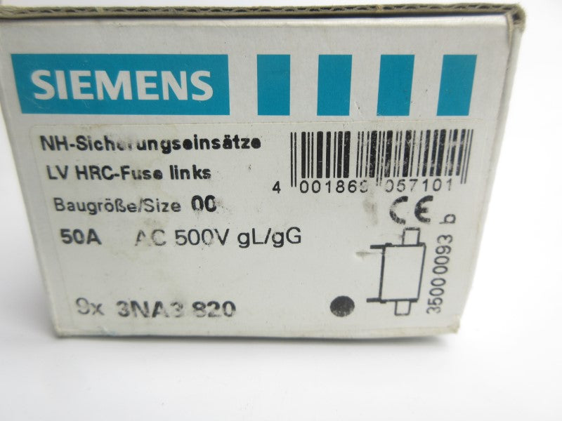 SIEMENS 3NA3820 600VAC 50A (PKG OF 9) NSMP