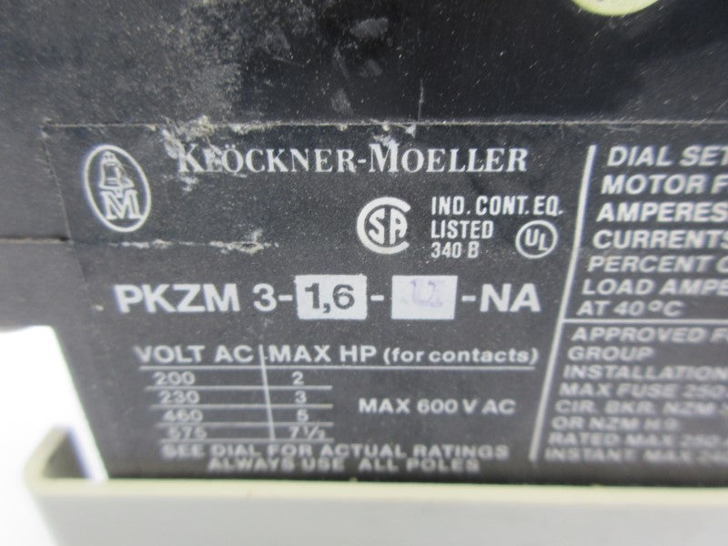 KLOCKNER MOELLER PKZM3-1,6-U-NA 600VAC NSNP