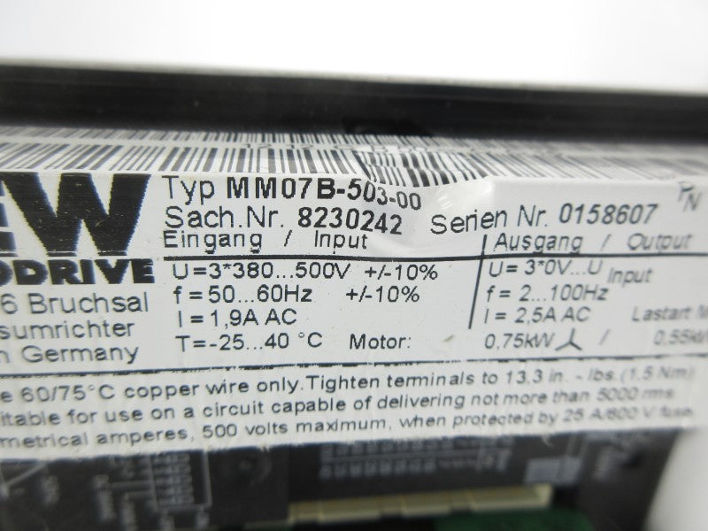 SEW EURODRIVE MM07B-503-00 8230242 380-500V 1.9A NSNP