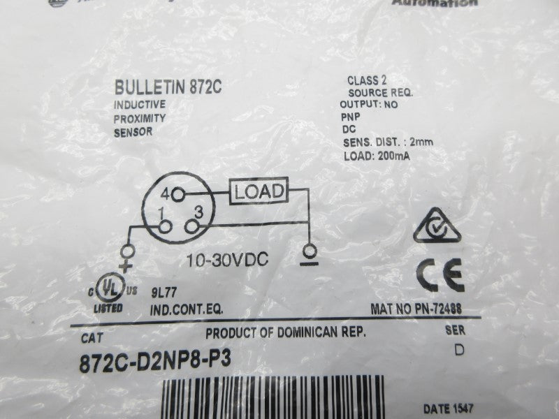 ALLEN BRADLEY 872C-D2NP8-P3 SER. D 10-30VDC NSMP