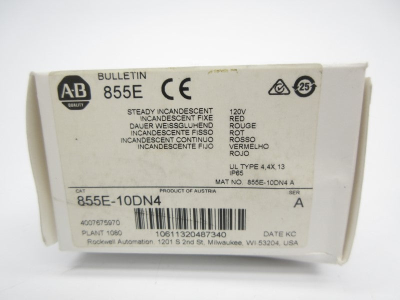 ALLEN BRADLEY 855E-10DN4 SER. A 120VAC (WH) NSMP