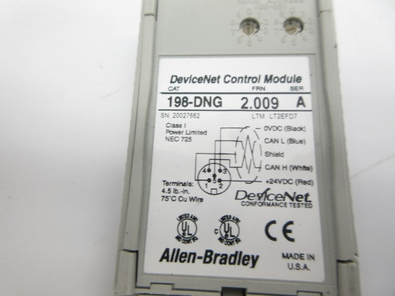 ALLEN BRADLEY 198-DNG SER. A F/W 2.009 24VDC NSNP