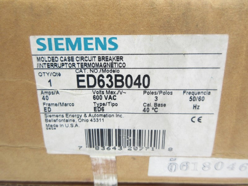 SIEMENS ED63B040 600VAC 40A NSMP