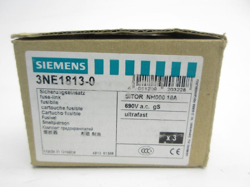 SIEMENS 3NE1813-0 690VAC 16A (PKG OF 3) NSMP