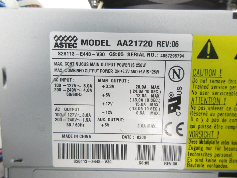 ASTEC AA21720 S26113-E448-V30 100-127/200-240V 8.0/4.0A NSNP