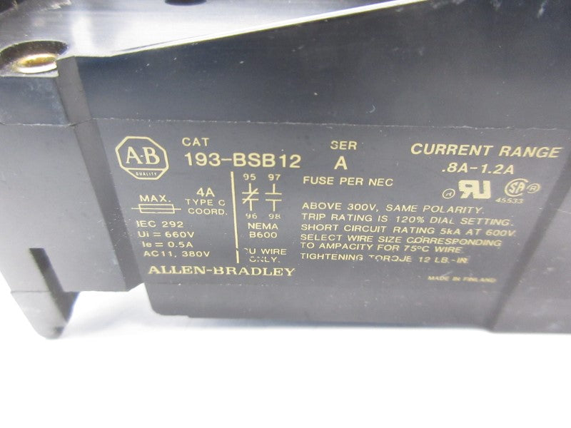 ALLEN BRADLEY 193-BSB12 SER. A .8-1.2A NSNP