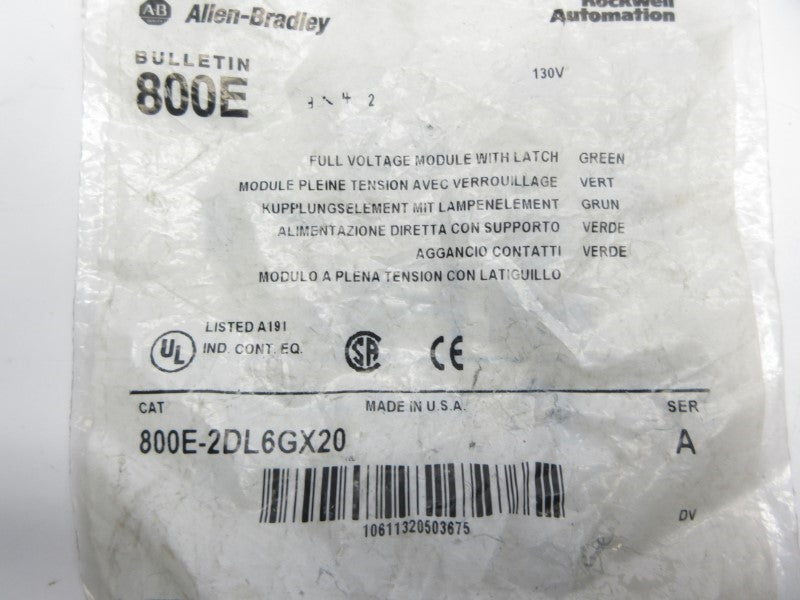 ALLEN BRADLEY 800E-2DL6GX20 SER. A 130V NSMP