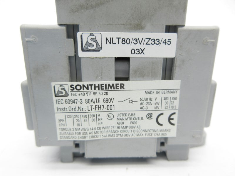 SONTHEIMER LT-FH7-001 600VAC 80A (AS PICTURED) NSNP