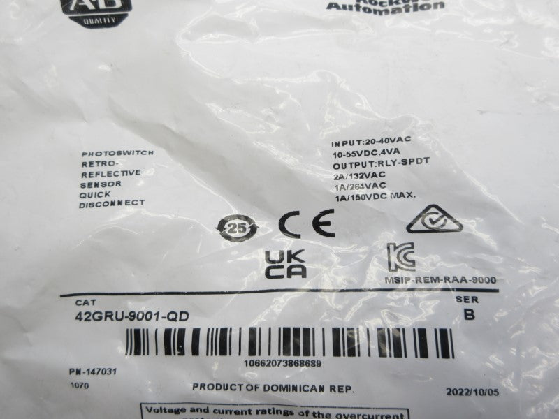ALLEN BRADLEY 42GRU-9001-QD SER. B 20-40VAC NSMP