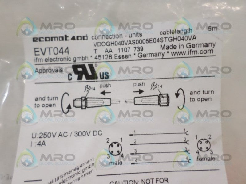 IFM EFECTOR EVT044 CABLE CONNECTOR NSMP