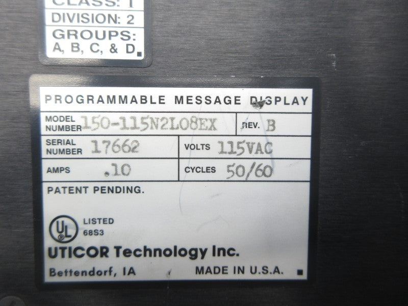 UTICOR 150-115N2L08EX 115VAC .10A REV. B NSNP