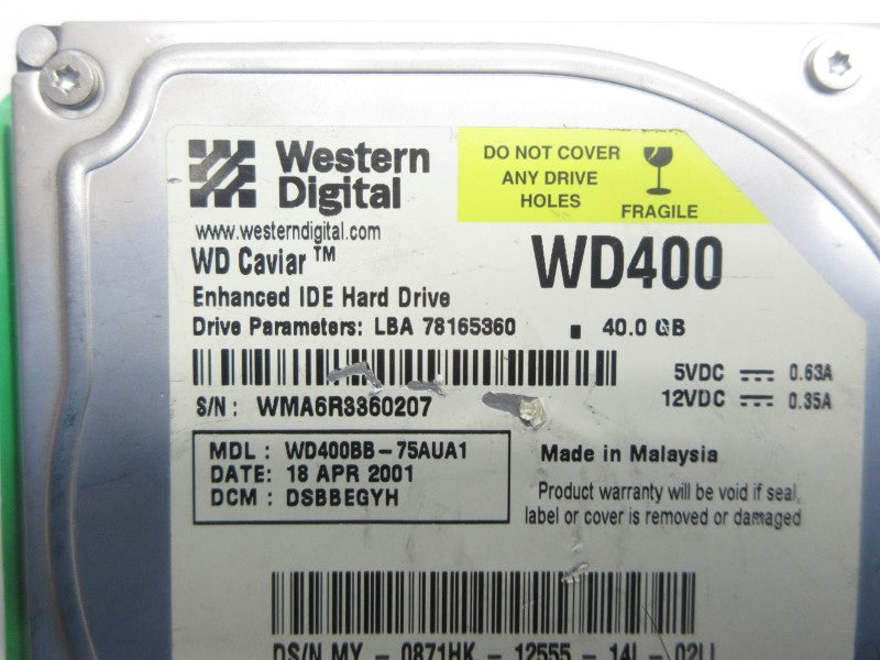 WESTERN DIGITAL WD400BB-75AUA1 12VDC 0.35A NSNP