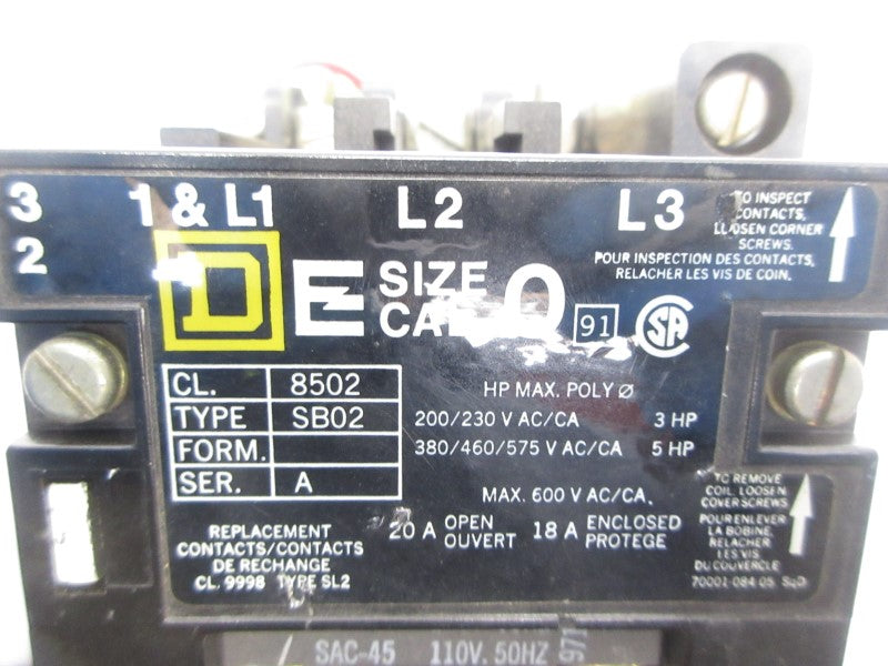 SQUARE D 8502SBO2 SER. A 110/120V 20A UNMP