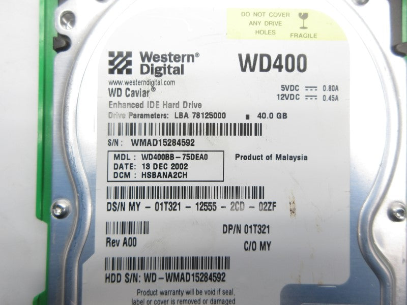 WESTERN DIGITAL WD400BB-75DEA0 12VDC 0.45A NSNP
