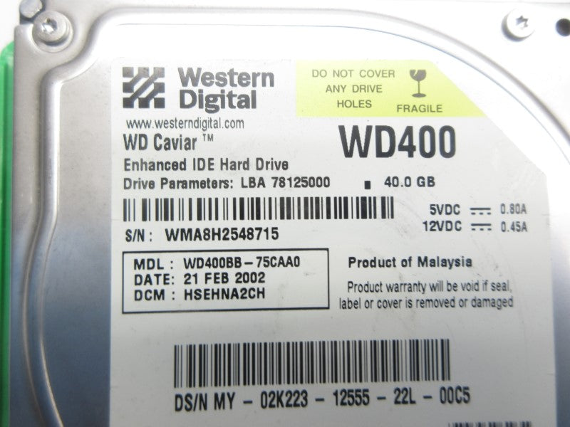WESTERN DIGITAL WD400BB-75CAA0 12VDC 0.45A NSNP