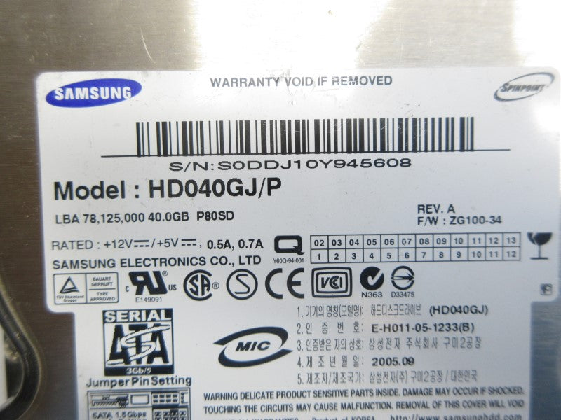 SAMSUNG HD040GJ/P F/W ZG100-34 5/12V 0.5/0.7A NSNP