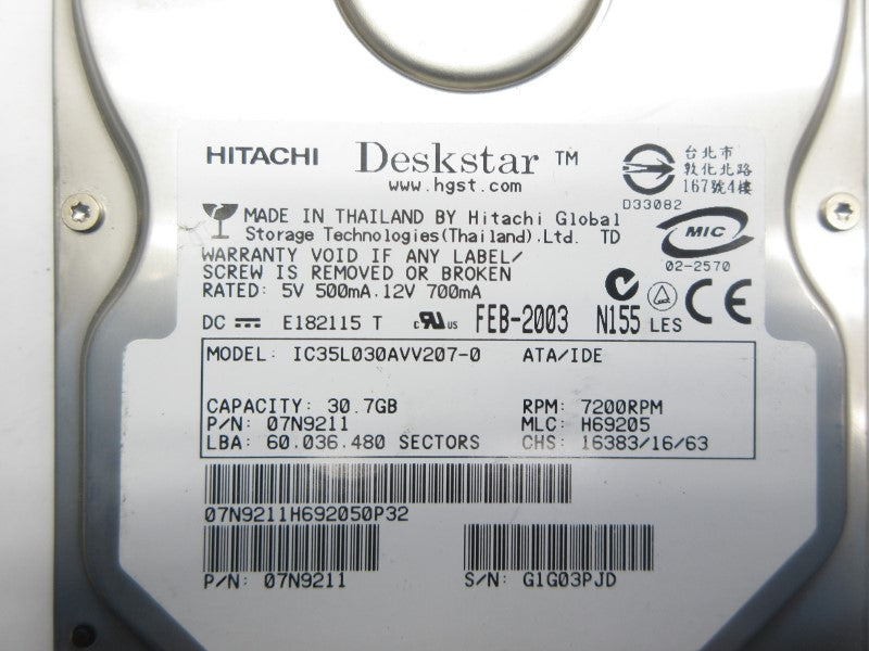 HITACHI 07N9211 IC35L030AVV207-0 5/12V NSNP