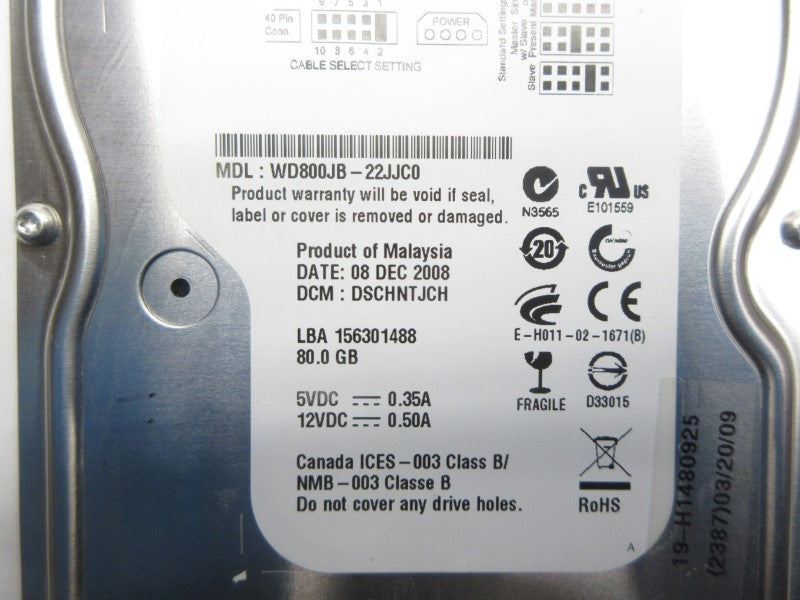 WESTERN DIGITAL WD800JB-22JJC0 12VDC 0.50A NSNP